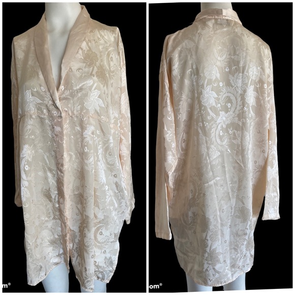 Vintage Victorias Secret Gold Label Jacquard Satin Sleep Shirt Gown M/L - Picture 5 of 8